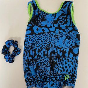 Plum Gymnastics Leotard with matching scrunchy and gymnastics shorts